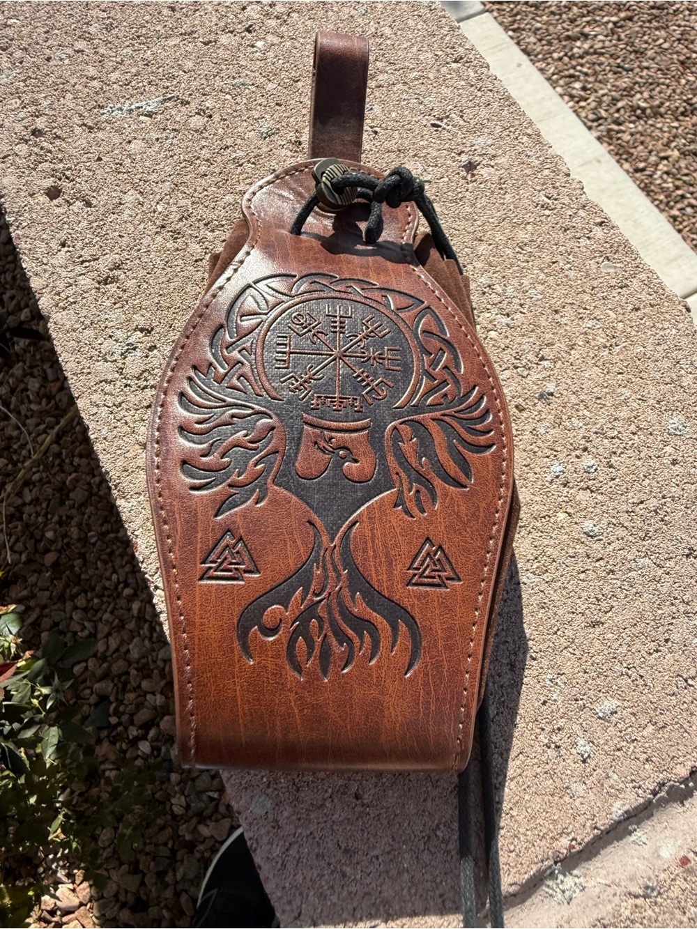Viking Norse Leather Pouch Vegvisir Compass Yggdrasil Belt Bag Drawstring
